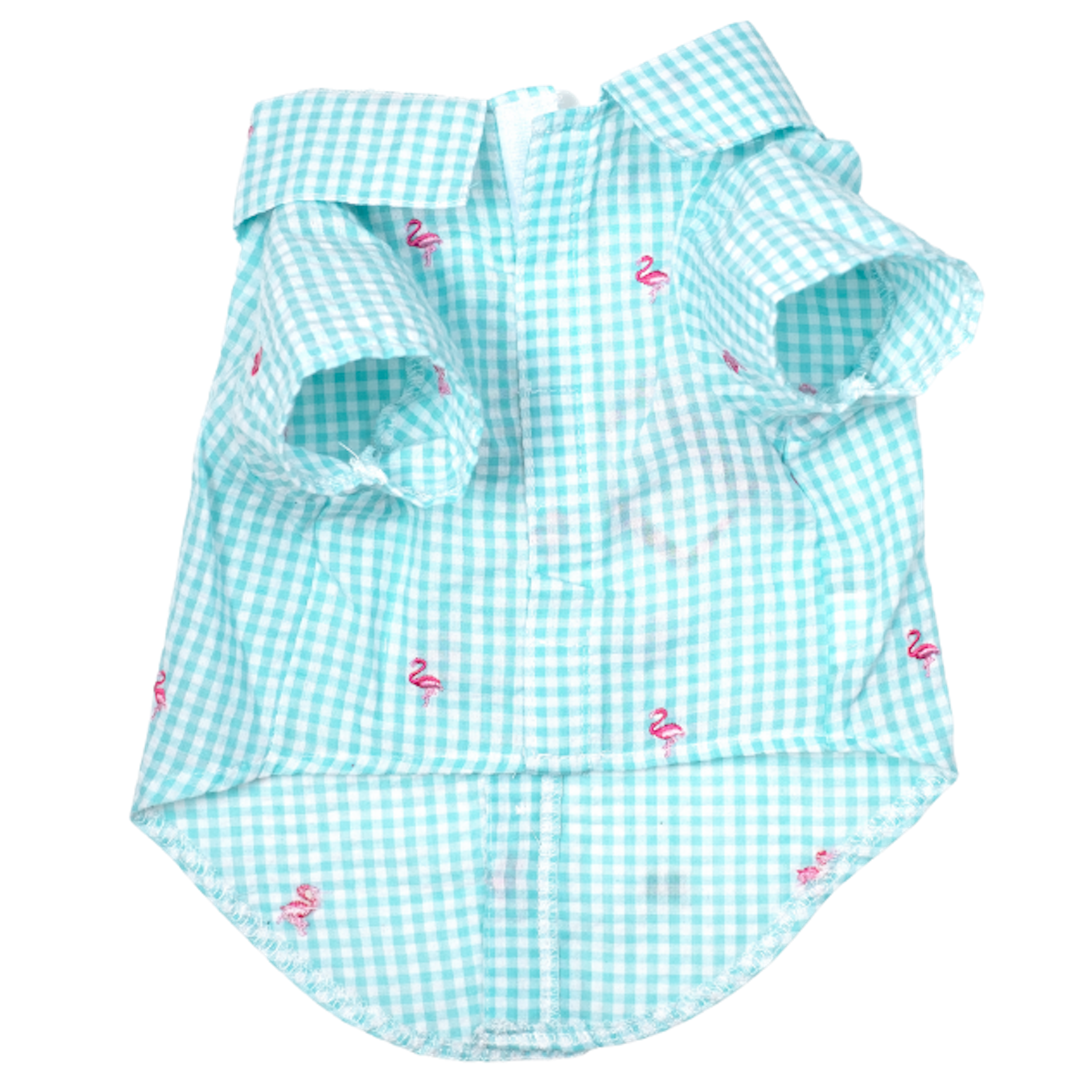 GINGHAM-FLAMINGOS-DOG-SHIRT