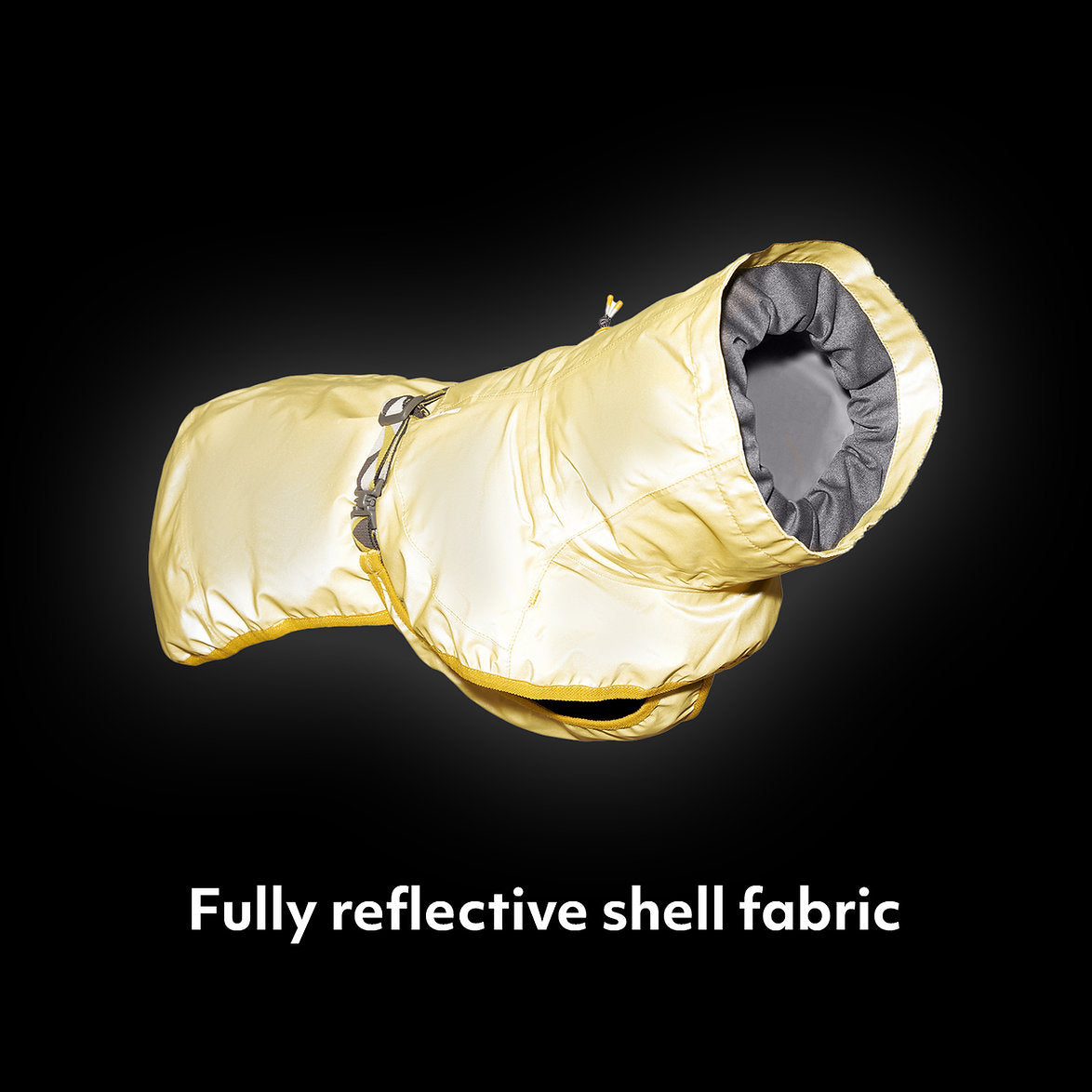 Gold reflective fabric with gray interior on a black background