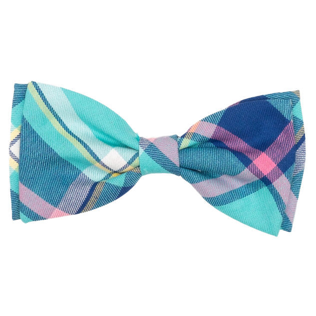 AQUA-NAVY-PLAID-DOG-BOW-TIE