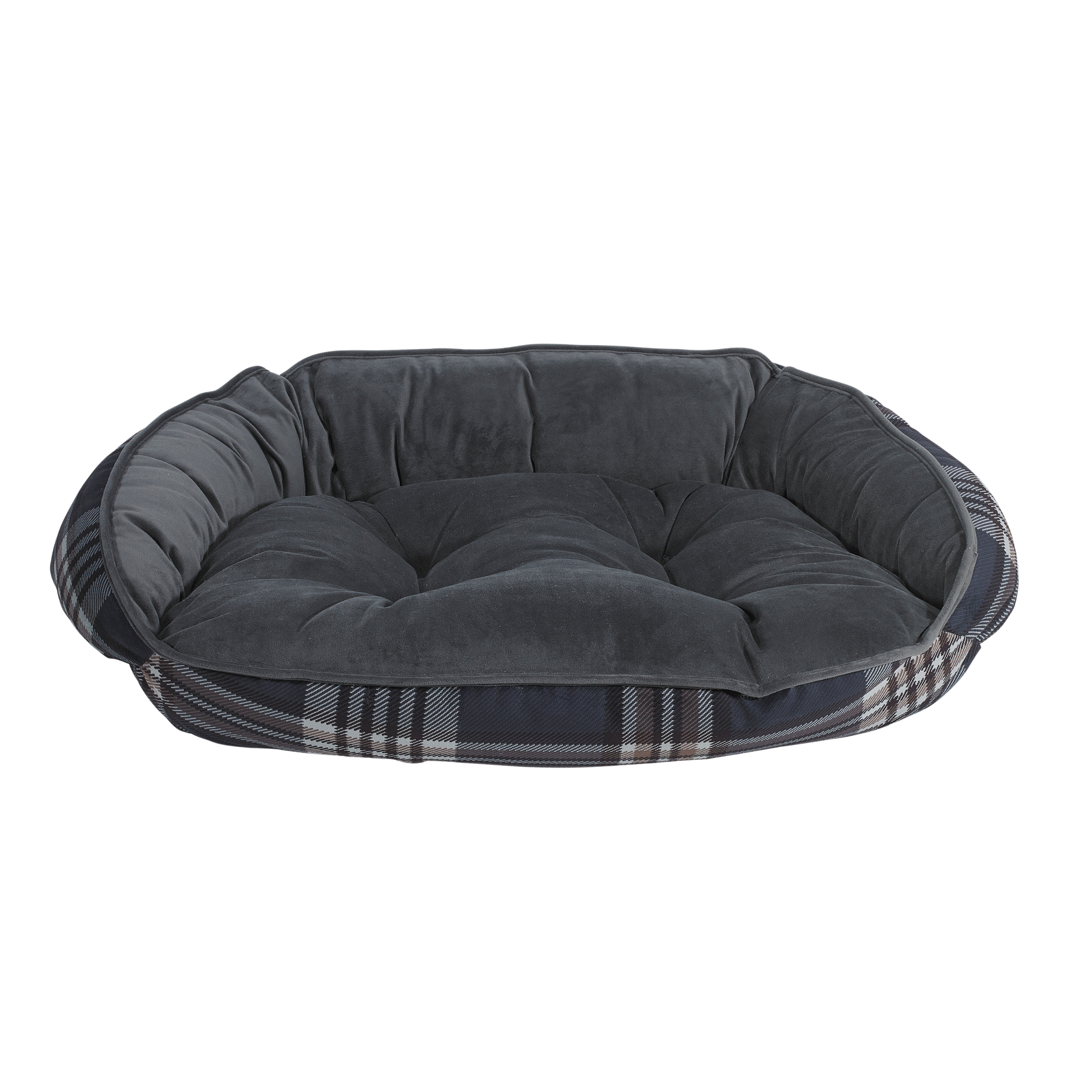 CRESCENT-DOG-BED-GREYSTONE-TARTAN-PLAID