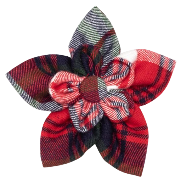 DOG-COLLAR-SLIDER-FLOWER-RED-PLAID