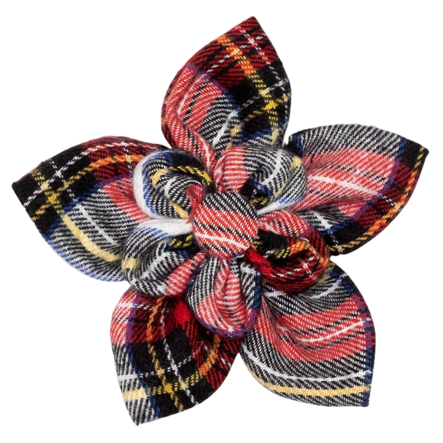 DOG-COLLAR-SLIDER-FLOWER-STEWART-TARTAN-PLAID-RED