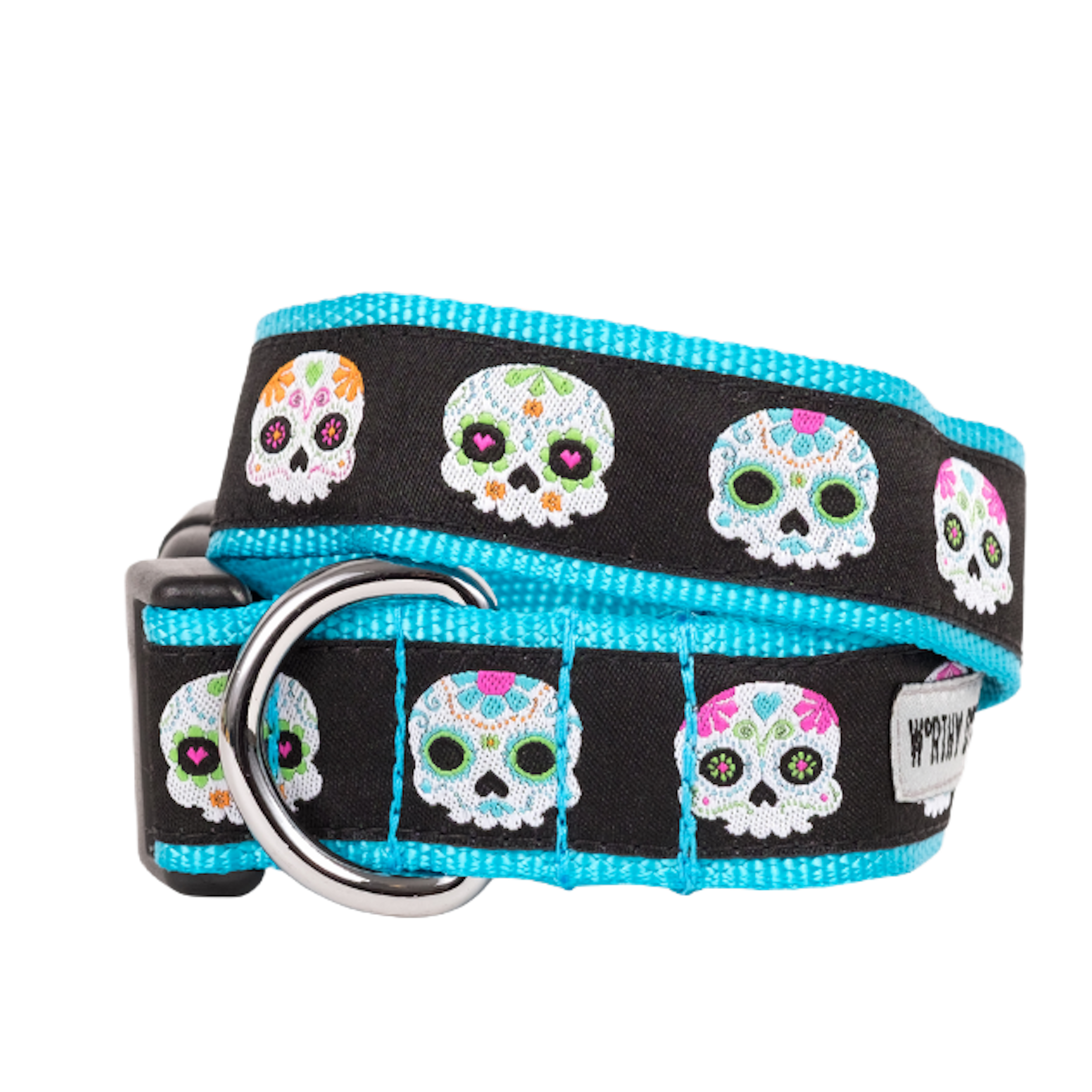 SUGAR-SKULLS-BLUE-DOG-COLLAR